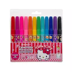 Canetinhas Hidrocor Big Corpo Estampado Hello Kitty - Estojo C/ 12 Und Leo&Leo - 10616