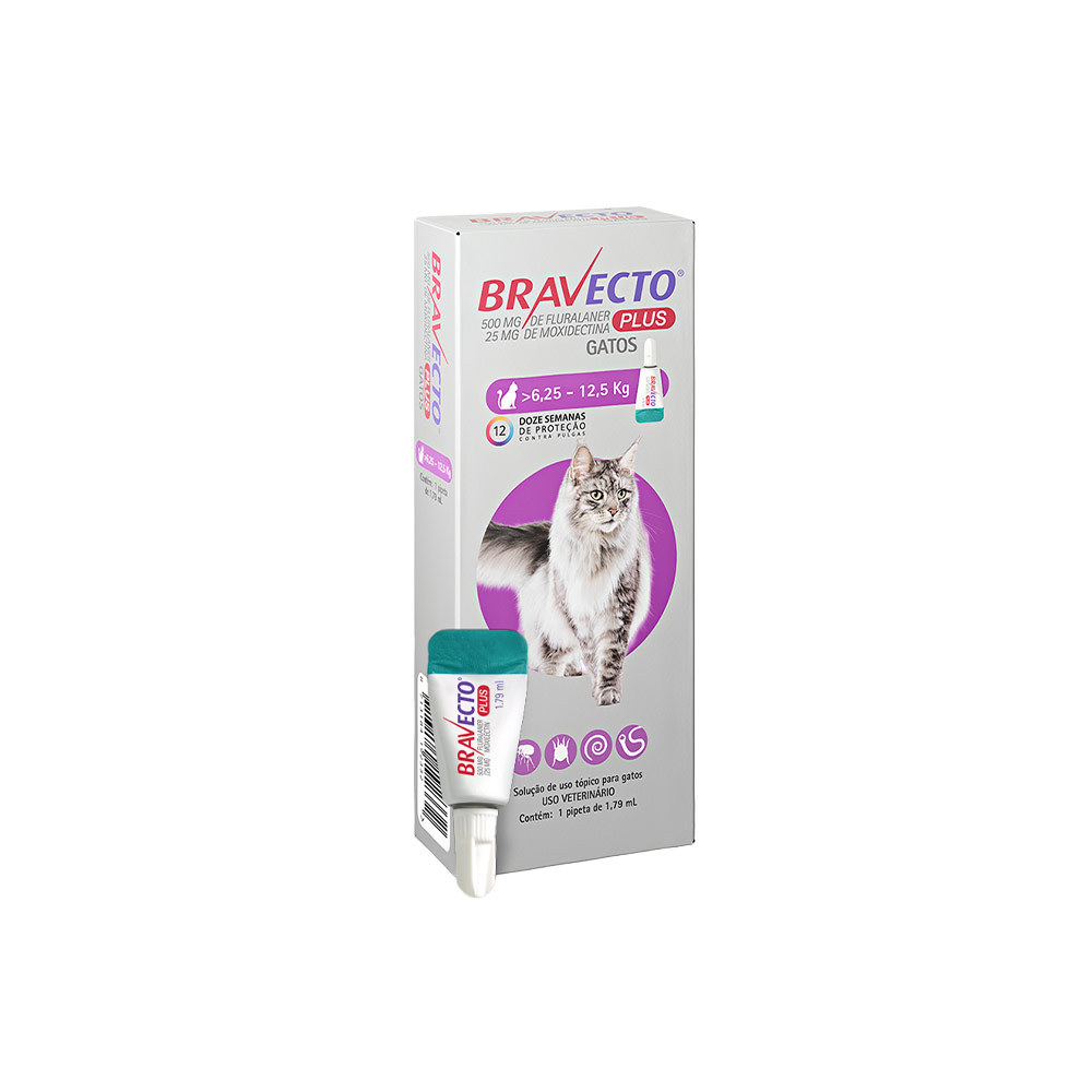 BRAVECTO PLUS PARA GATOS 500MG 6,25 A 12,5KG ANTIPARASITARIO