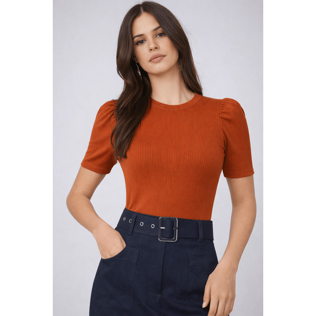 Blusa Blusinha  Feminina Bufante Canelada Manga  Princesa Manga Curta Moda Evangélica Elegante