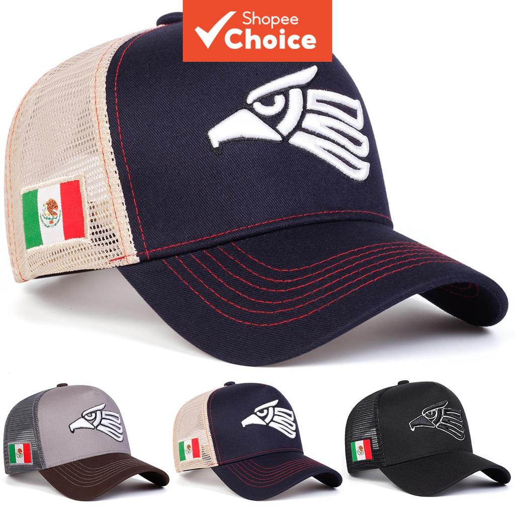 Boné Unissex com Bandeira Mexicana de Águia Bordado, Ajustável, Estilo Caminhoneiro, Malha, Primavera/Verão, Esportes