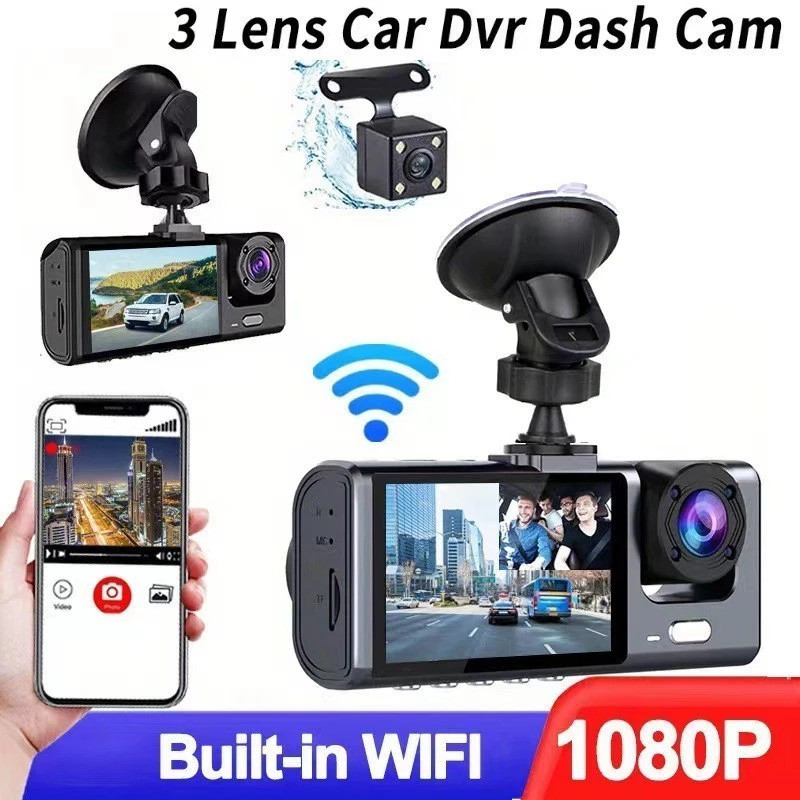 Câmera Traço Para Carro 1080P HD Dash Cam 3 Câmera 24H Monitor de Estacionamento dvr 360° Moby