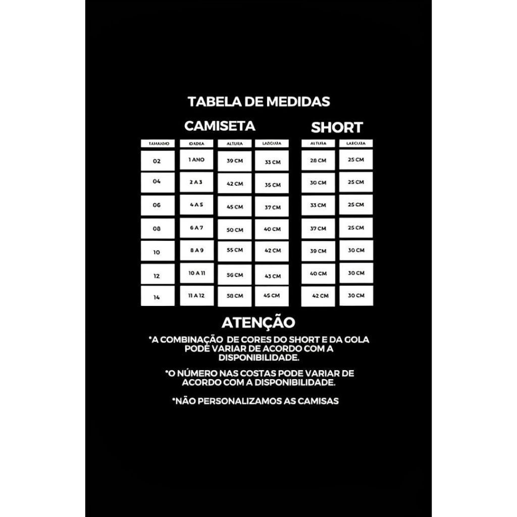 Kit Conjuntos Infatil de Times Internacionais do 06 ao 14