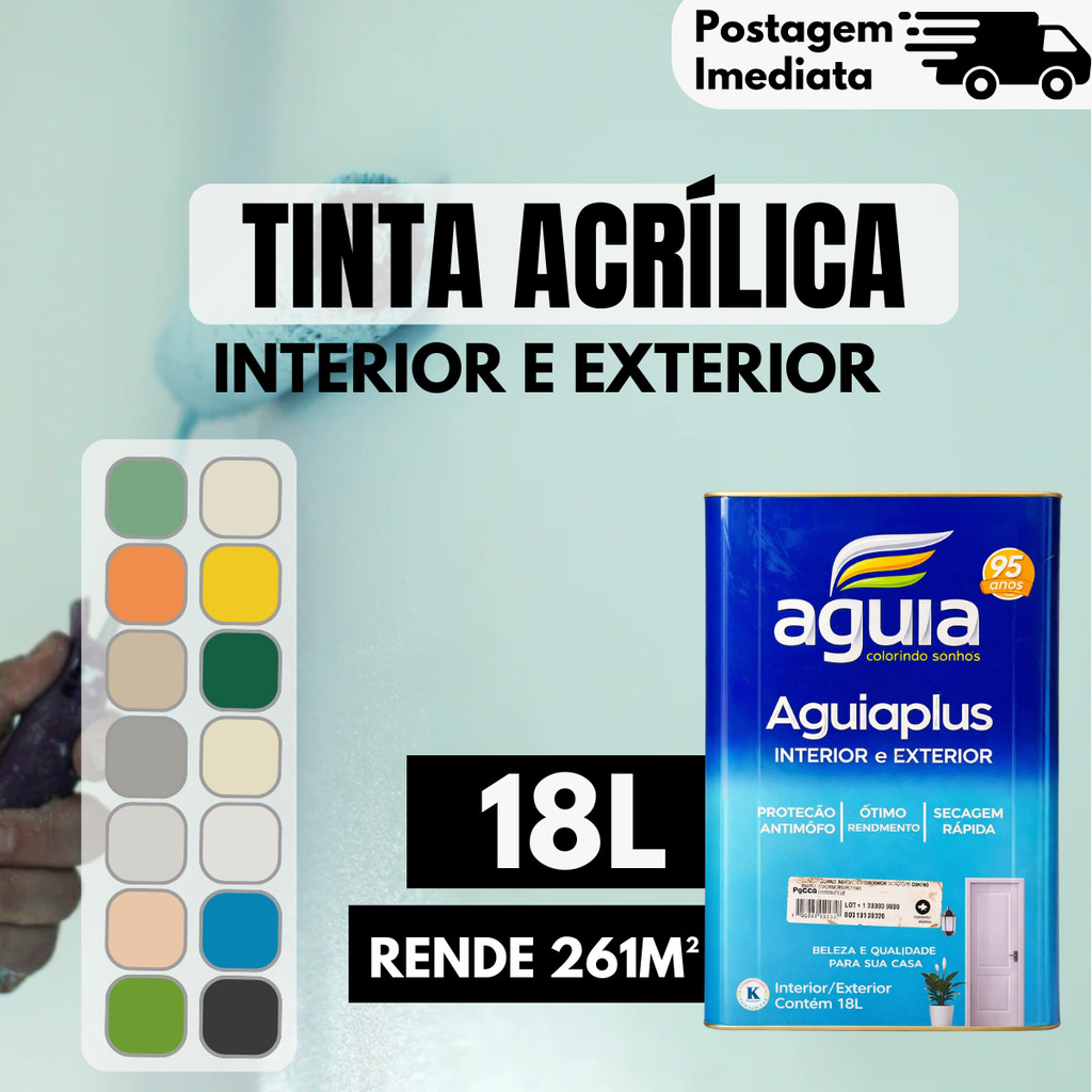 Tinta 18L Rende Muito + Exterior e interior Acrilica Standard Escolha Cor Aguiaplus 3,6 Parede Muro