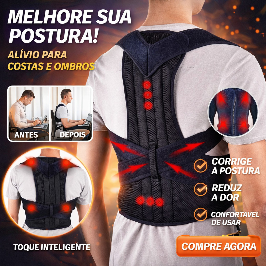 Corretor Postural Unissex Ajustável com Suporte Lombar Reforçado em Oferta na Shopee