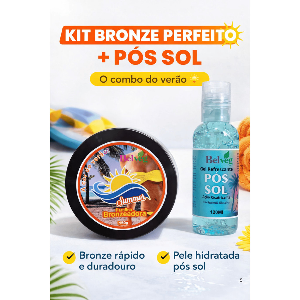 Kit Bronzeado Perfeito Parafina Bronzeadora + Gel Pós Sol Belveg Hidratante Cicatrizante