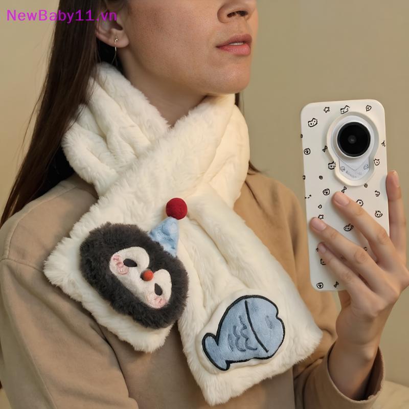 NewBaby Bonito Peixe E Pinguim Cachecol Crianças Estudante Cruz Peludo Ne-Protegindo Kawaii Meninas Inverno Quente De Pe