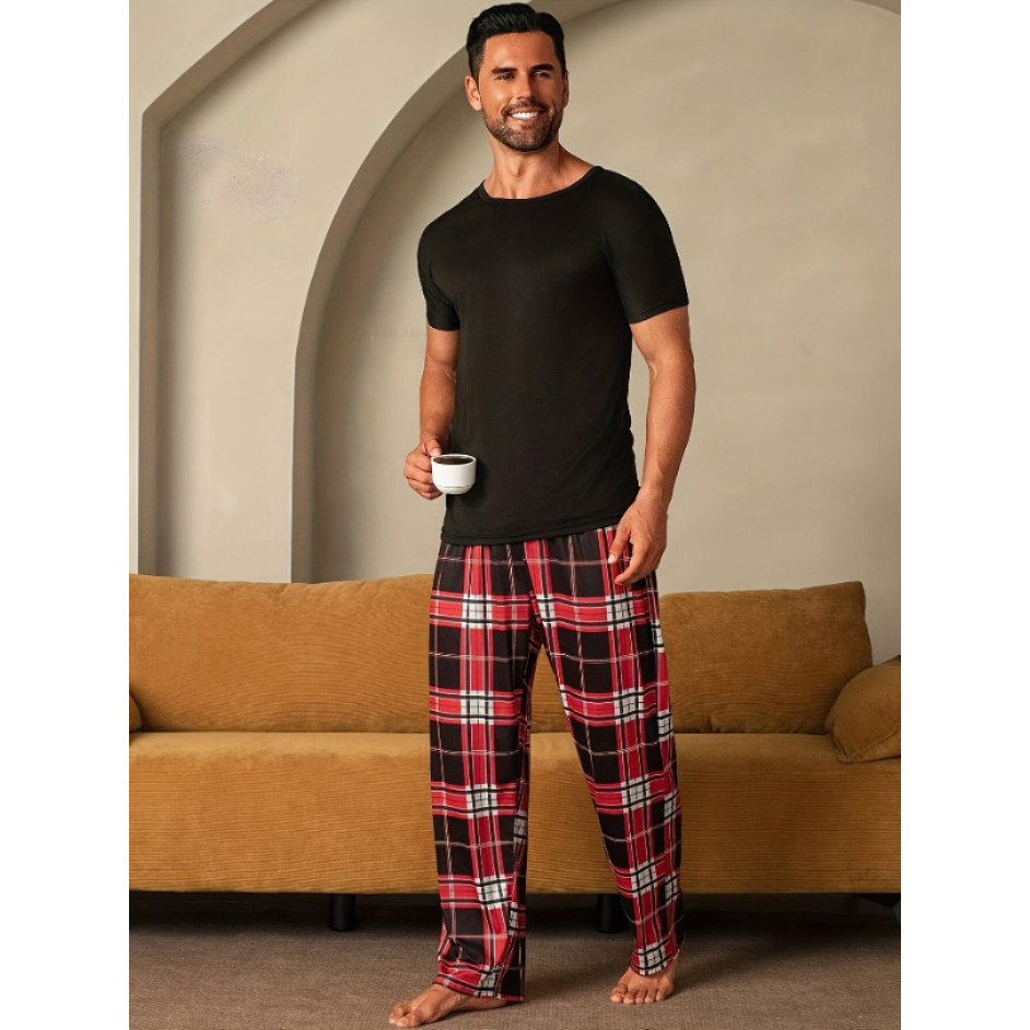 Calças masculinas básicas estilo coreano, calças de pijama macias para a pele
