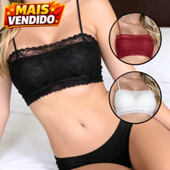 Kit 2 Cropped Top Faixa Renda Alça Fina Sem Bojo Rendado Feminino Tomara que Caia Lingerie Promoção