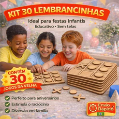 Kit 30 Jogo da Velha MDF Lembrancinha Festa Infantil Aniversário Escolar Educativo Tabuleiro Brinquedo Presente Jogo