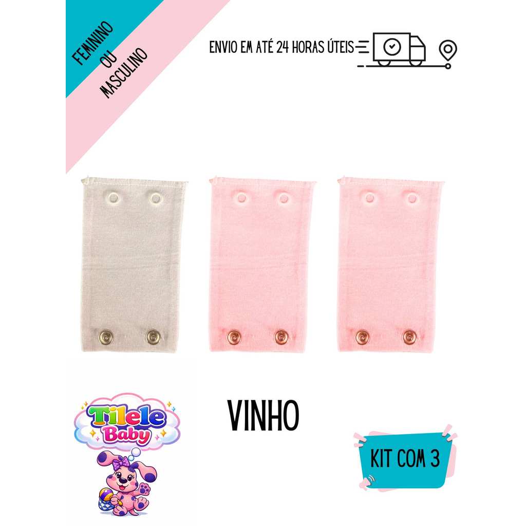 Kit 3 Extensores para Body de Bebê Ajuste de Tamanho Botão de Pressão Algodão Confortável bebê