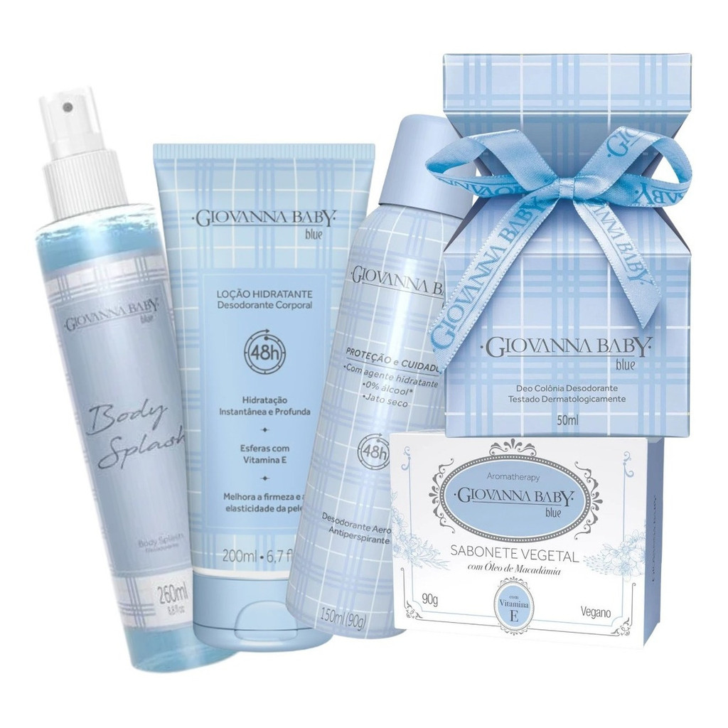 Giovanna Baby Blue Body Splash, Deo Colonia, Desodorante Aerosol, Loção Hidratante E Sabonete