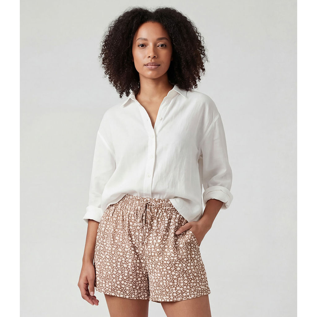 Short Feminino Com Cós E Laço Infinita Cor Marrom em Oferta na Shopee