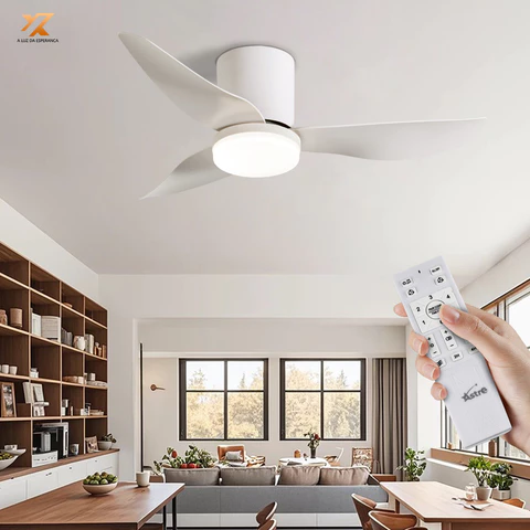 Ventilador de Teto Moderno com Luz LED 3 Cores Controle Remoto 6 Velocidades silenciosa Bivolt