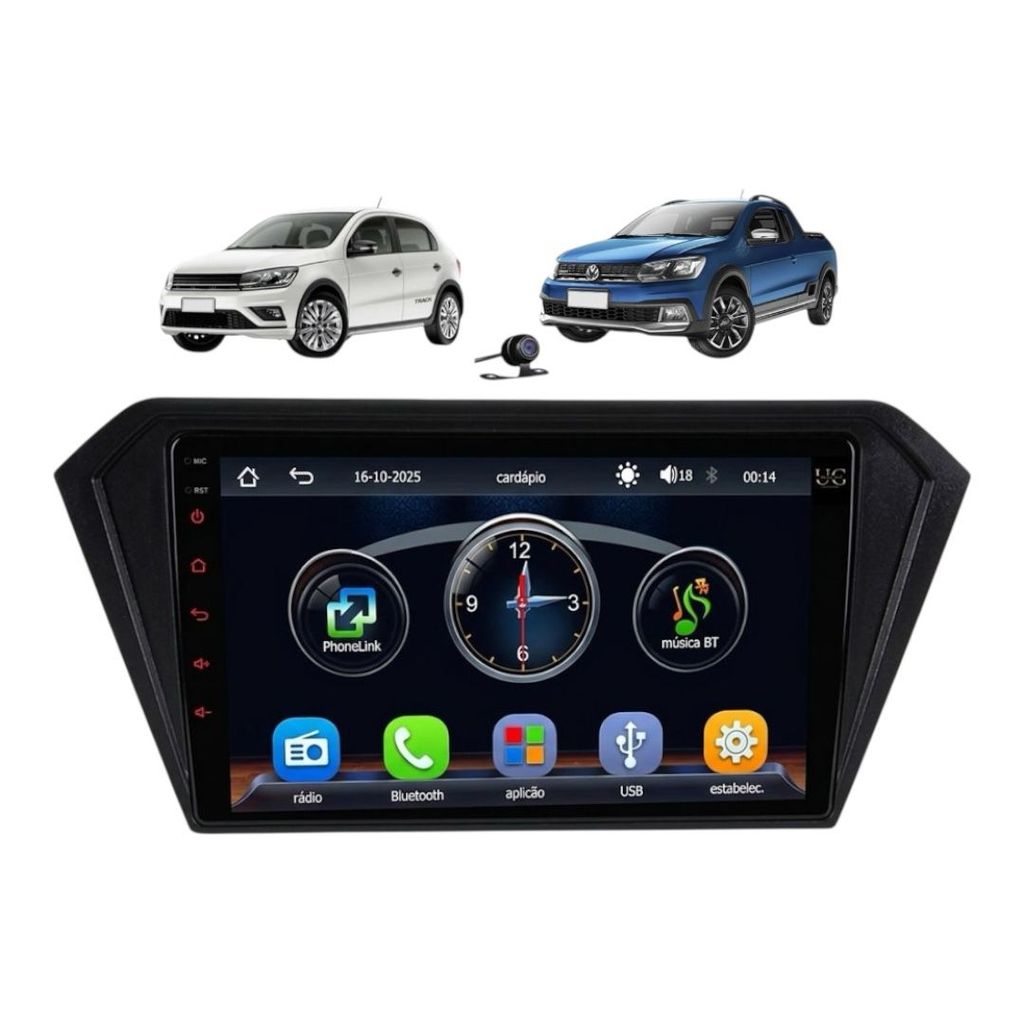 Central Multimídia 2 Din 9 Gol Voyage Saveiro G7 G8 2017-26 Som de Carro