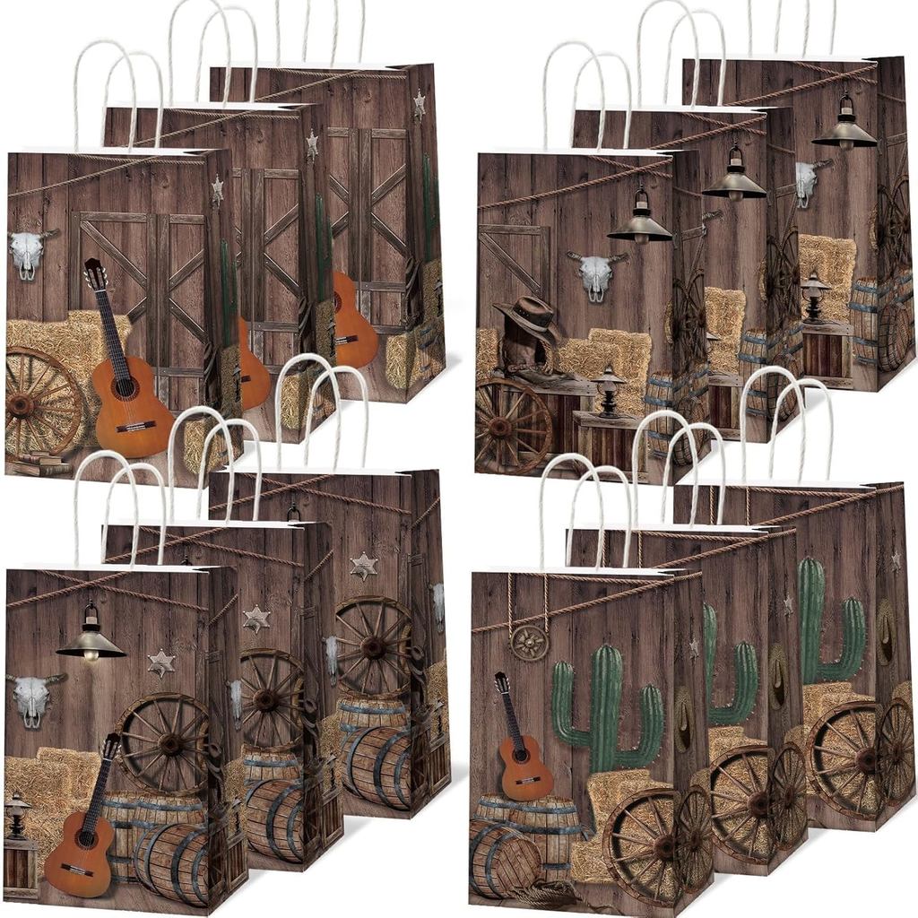 12 Sacolas de Presente com Tema de Cowboy - Sacolas de Lembrancinhas para Festa do Velho Oeste - Sacolas de Lembrancinha