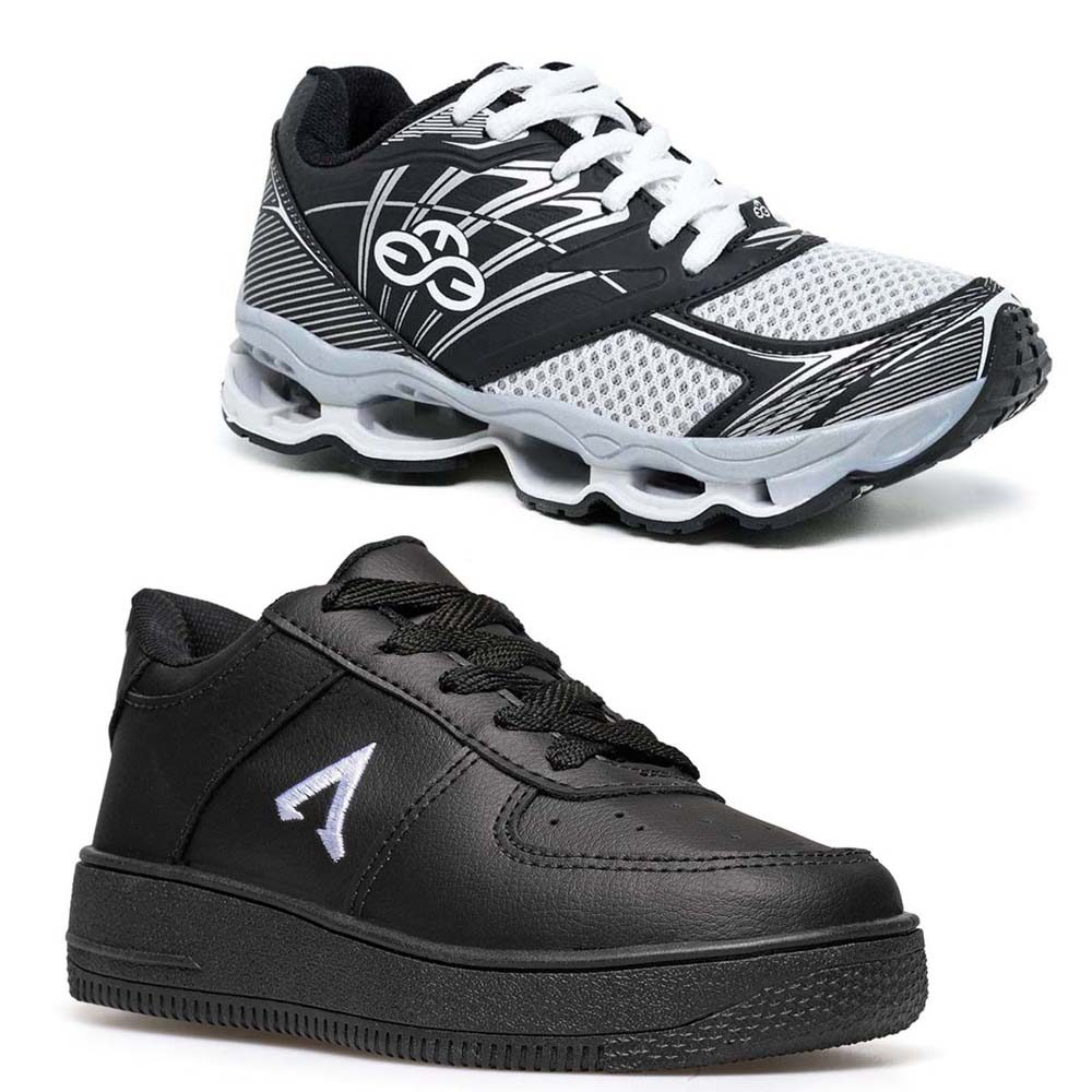 Combo 2 Tênis Infantil Casual Confortavel Sapatênis Masculino Bordado Force Preto Branco Lançamento