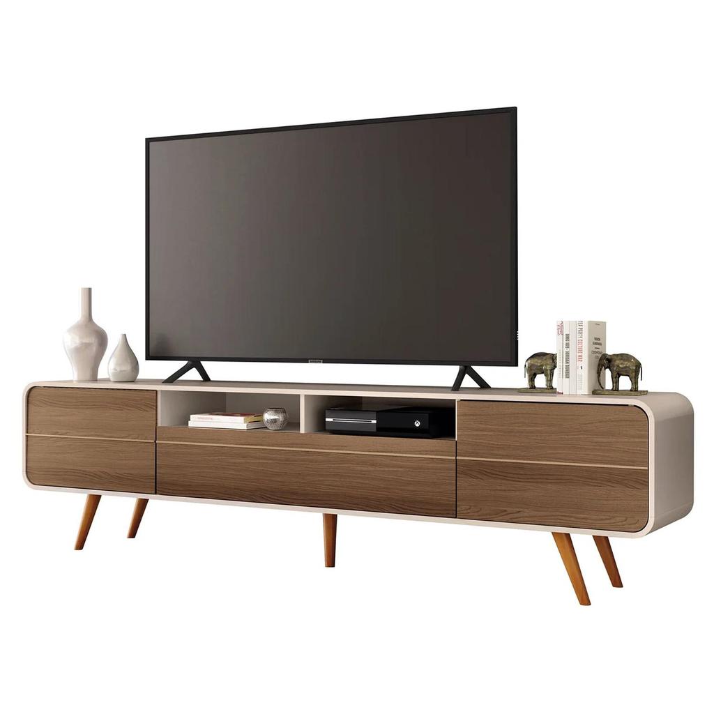 Rack Bancada de TV 85 Pol 220cm Áureo H01 Castanho/Off - Mpozenato em Oferta na Shopee