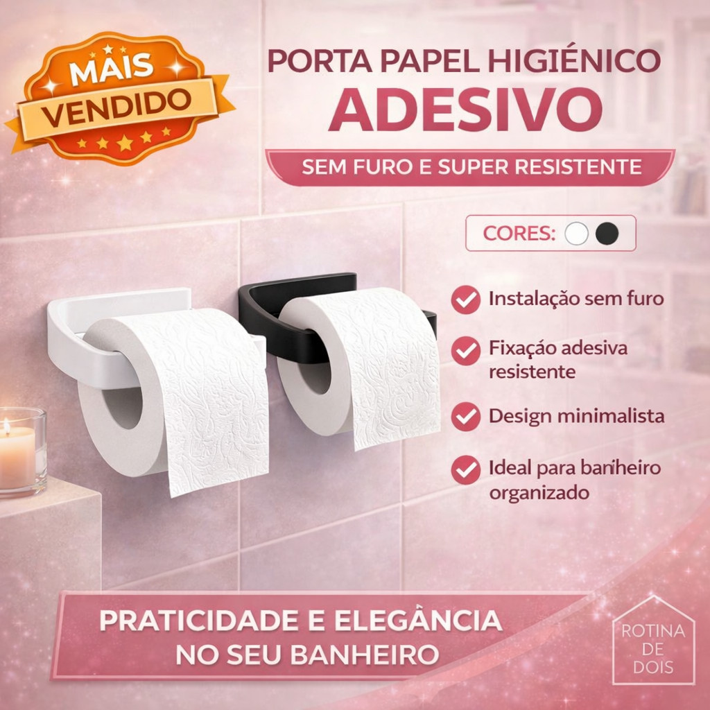 Porta Papel Higiênico Sem Furo Adesivo Resistente Banheiro Minimalista