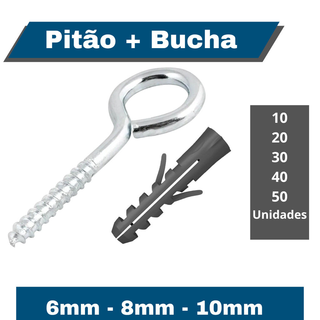 Kit Conjunto Parafuso Gancho Fechado Pitão Zincado com Bucha S/Aba em Oferta na Shopee