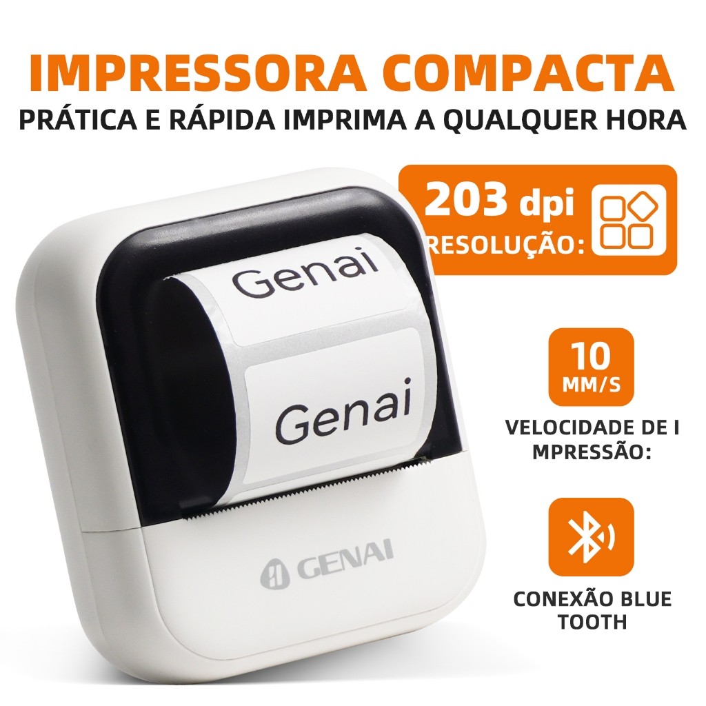 GENAI Mini Impressora de Etiquetas Portátil Bluetooth,Multifuncional para Etique