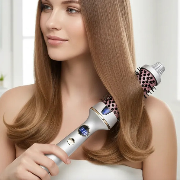 Escova Modeladora Térmica Profissional Display Digital Bivolt 210°C Com Cerdas Protetoras Anti Frizz