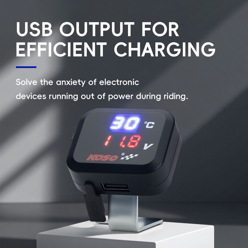 KEVANLY Carregador 3 em 1 para motocicleta com USB/voltímetro/medidor de temperatura — imagem 2 de 2