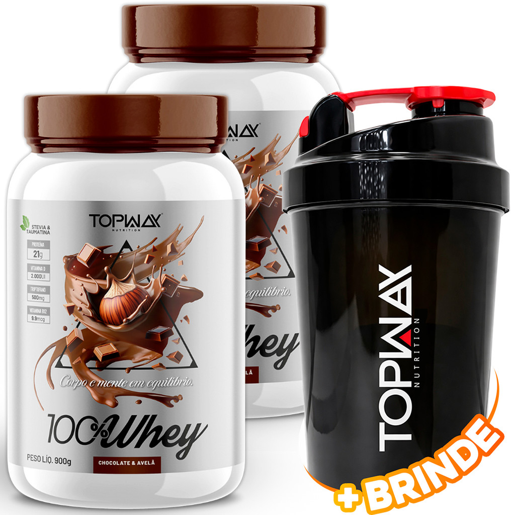 2x TopWay Suplemento Alimentar Whey Protein 900g Sabor Chocolate Com Avela Concentrado