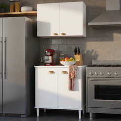 Kit Armário Aéreo de Cozinha Estilo Retrô com 2 Portas + Balcão Multiuso com 2 Portas