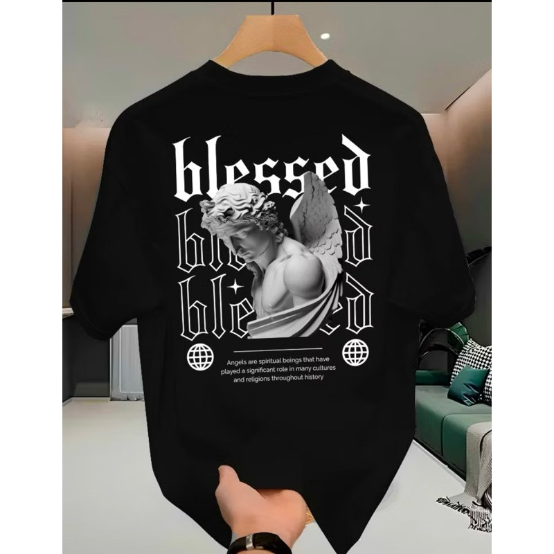 Camiseta Masculina e Feminina Streetwear  100% Algodão Fio 30.1 Estampada Blessed Angels