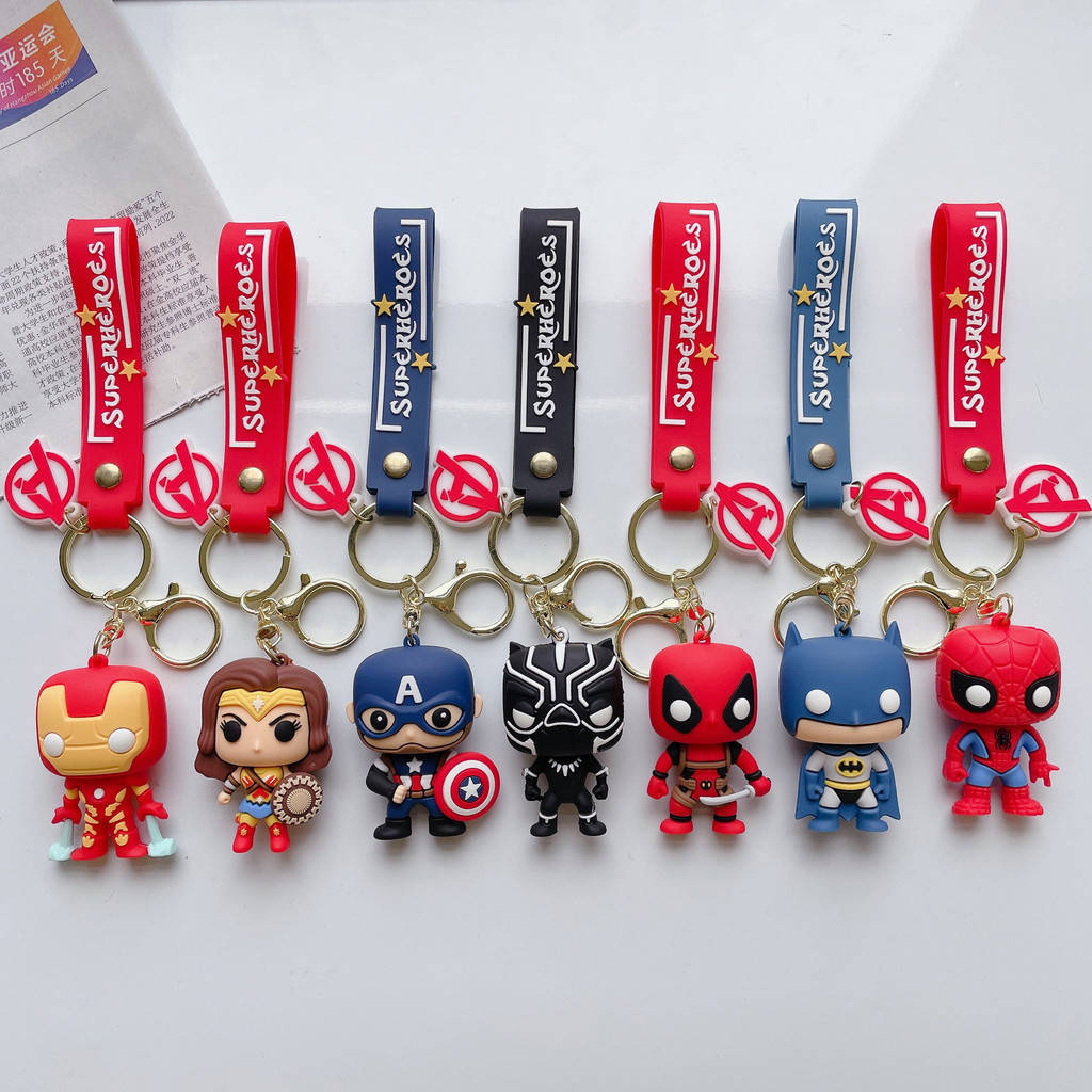 Criativo capitão américa Spiderman chaveiro boneca dos desenhos animados super-herói saco chave do carro pingente