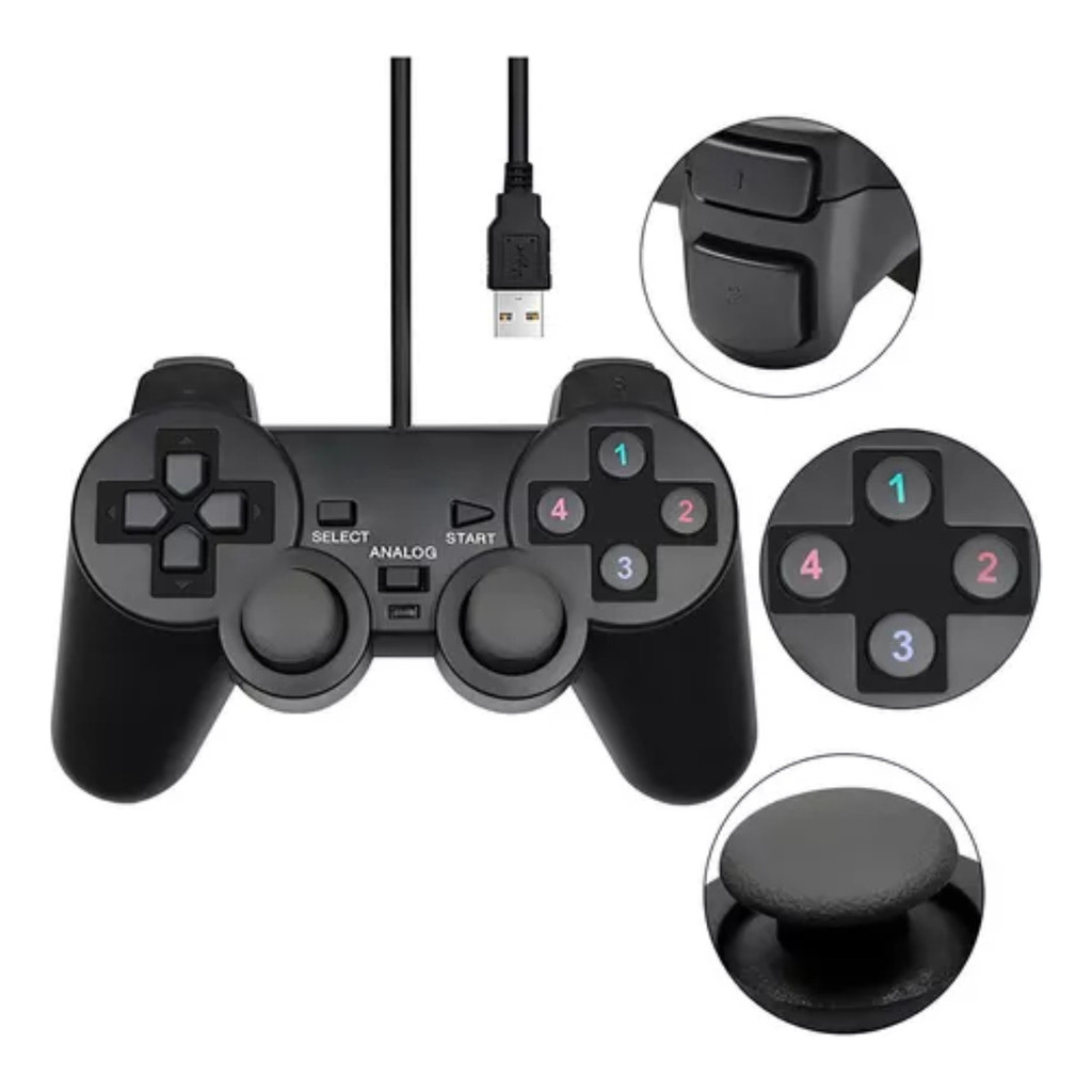 Controle Gamer Usb Pc Notebook Ps3 Ps2 Com Fio E Vibração