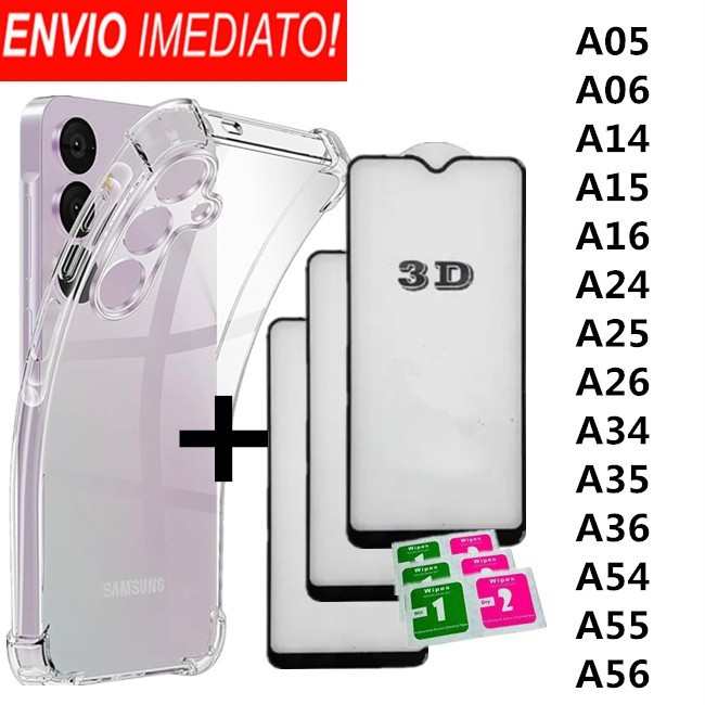 Capa Capinha Anti Impacto + 3 Peliculas 3d Para Samsung A05 A06 A14 A15 A16 A24 A25 A26 A34 A35 A36 A54 A55 A56