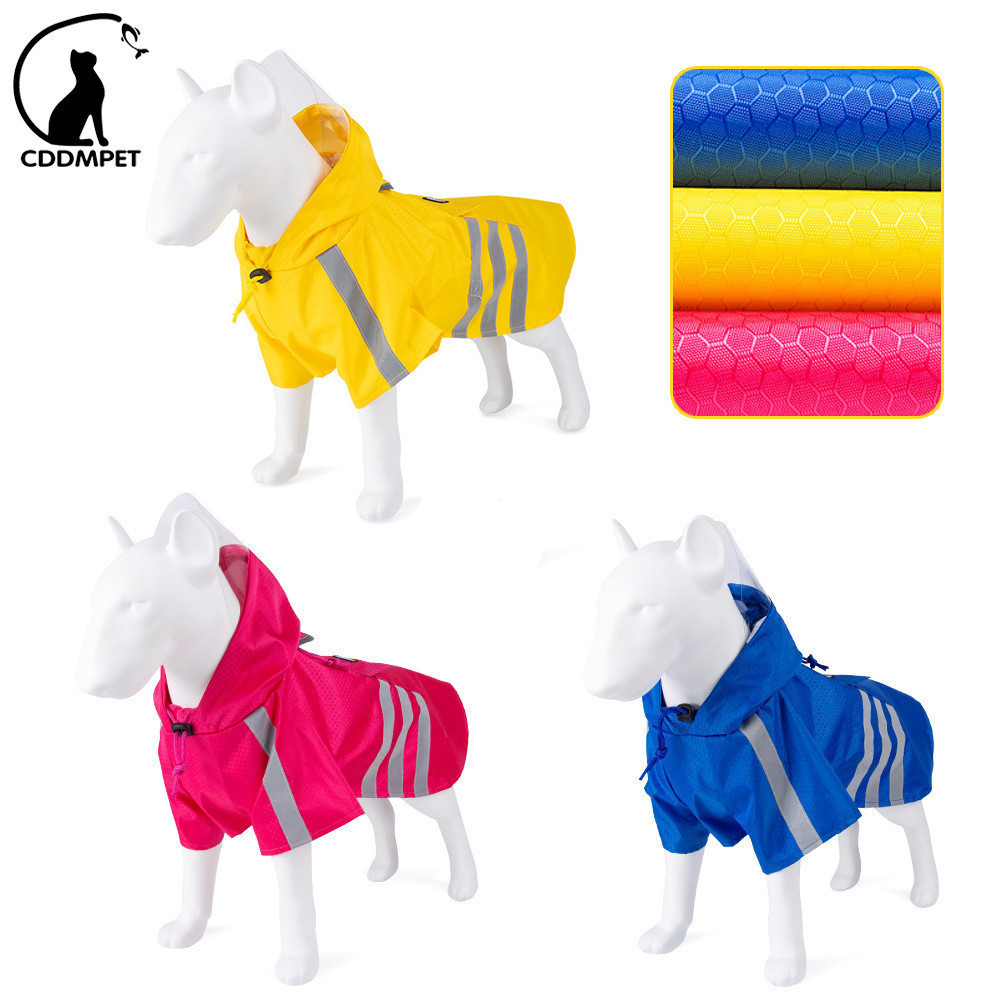 Capa De Chuva Para Cachorro Impermeável Reflexiva Leve Com Capuz Poncho Jaqueta Furo Trela