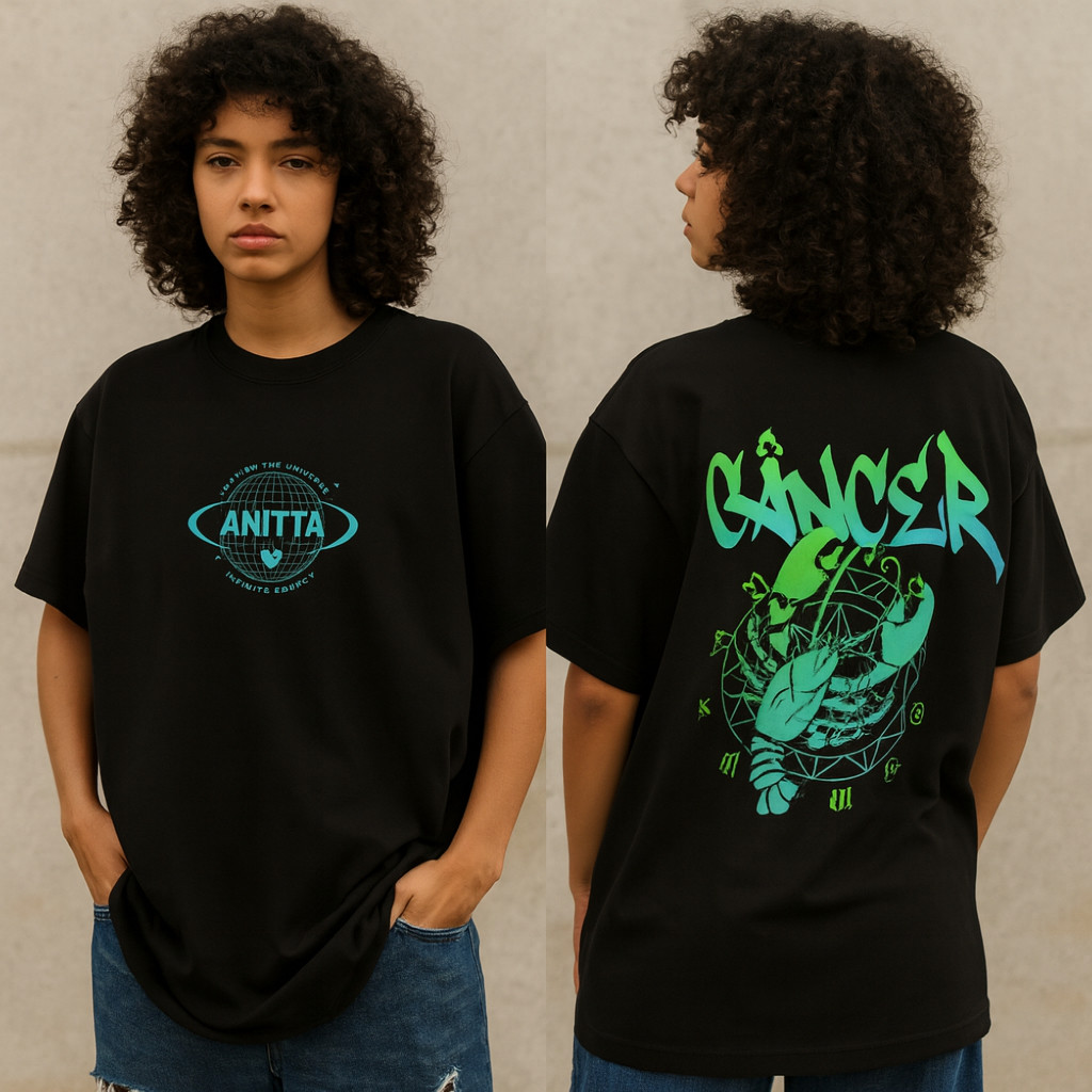 [Camiseta Premium em Algodão Puro]TT Camiseta Signo Câncer - Ensaios da Anitta 2026 Temático Cosmos e Horóscopo Tshirt 1