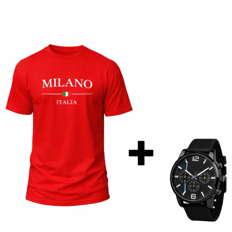 Kit Camiseta Masculina Confortável e Estilosa 100% Algodão + Relógio Masculino Ponteiro Oferta