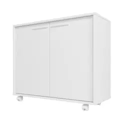 Balcão Multiuso 2 Portas 2 Prateleiras BMU114 com Rodízios Branco - BRV Móveis