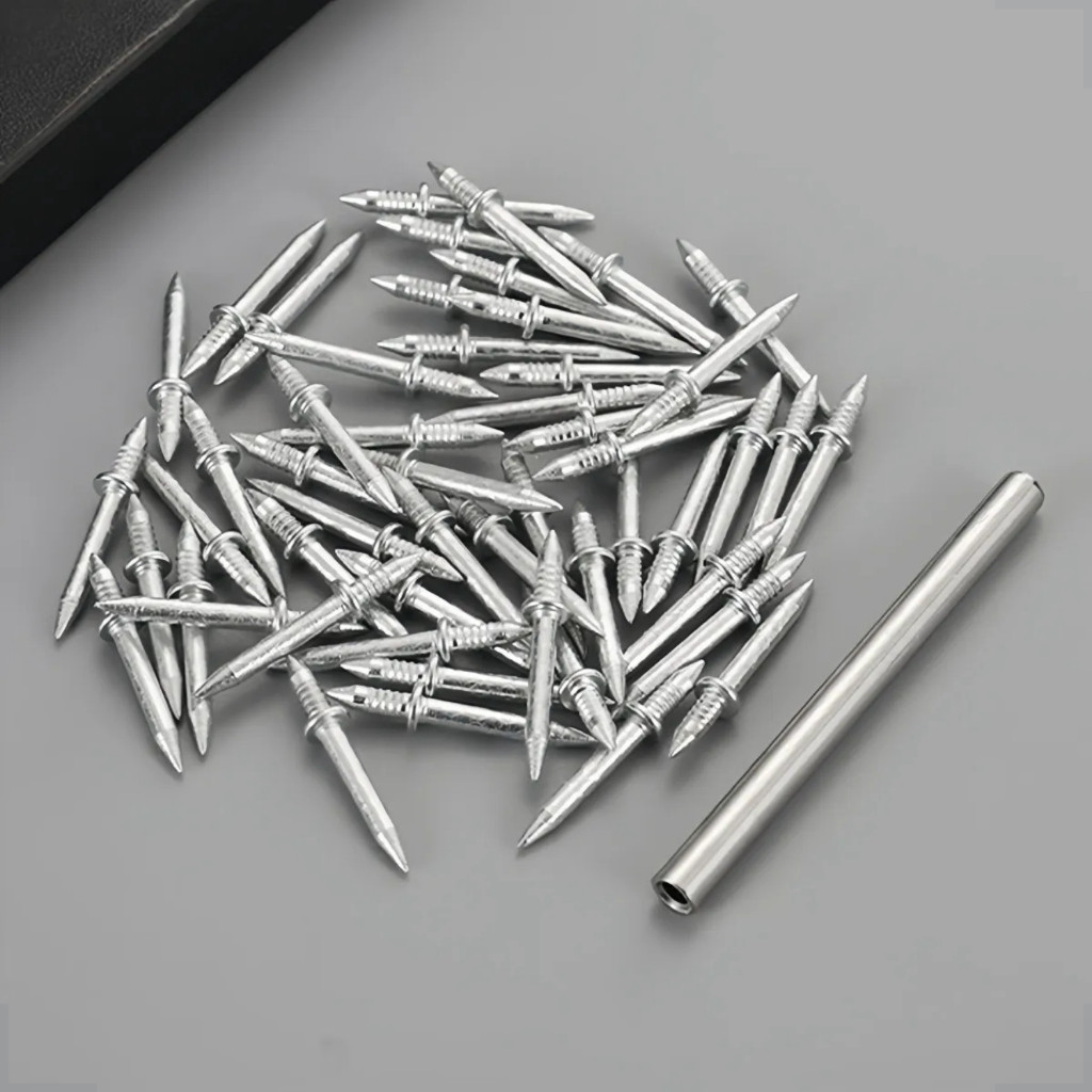 Kit 100 Prego Cabeça Dupla Rosca Aço Fixação Madeira MDF Construção + Batedor Profissional