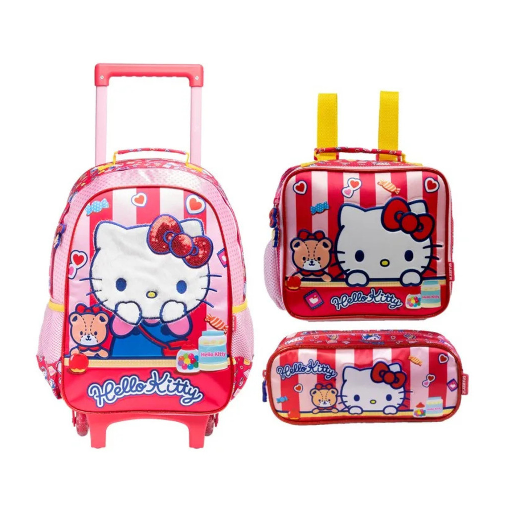 Kit Mochila Rodinha Hello Kitty Lancheira Estojo Duplo 2026  em Oferta na Shopee