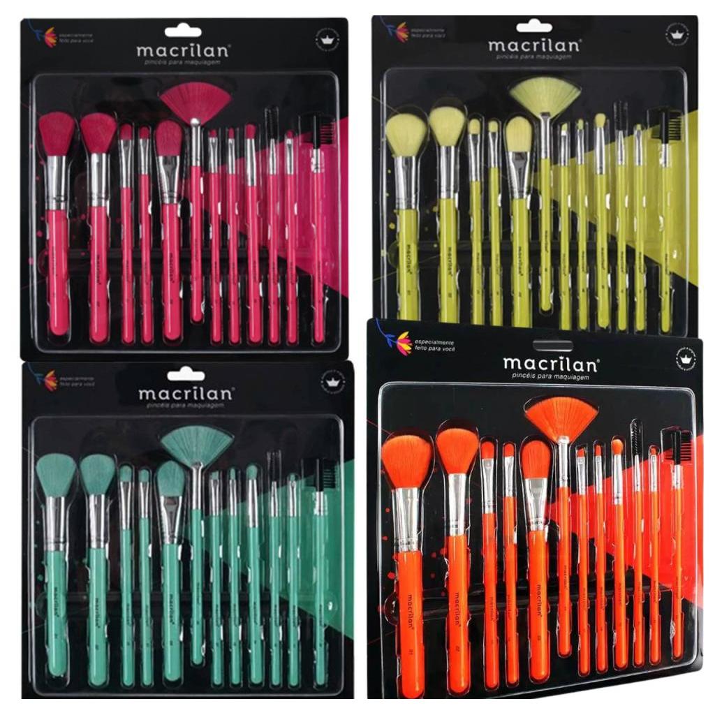 KIT COM 12 PINCÉIS PARA MAQUIAGEM NEON MACRILAN
