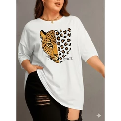 Camiseta Over Feminina De Onça Modinha Camisa 100% Algodão Oncinha