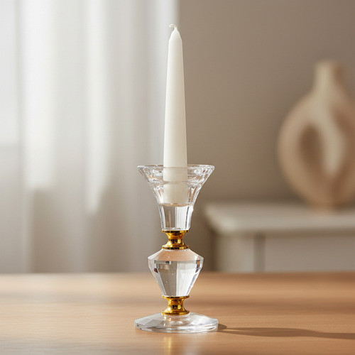 Castiçal Cristal Porta Velas Mesa De Jantar Altar Vidro Vela Transparente
