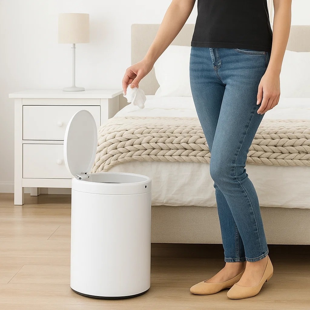 Lixeira Automática Redonda Sensor Branca Cesto Papel Recipiente Jogar Sujeira Reciclagem