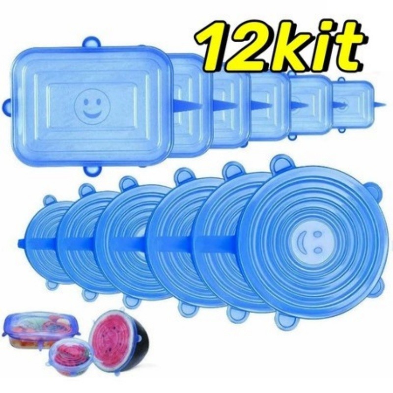 Kit18 Tampas de Silicone Reutilizáveis  – Universal Elástica para Panelas e Recipientes | 6/12/18 Peças em Oferta na Shopee