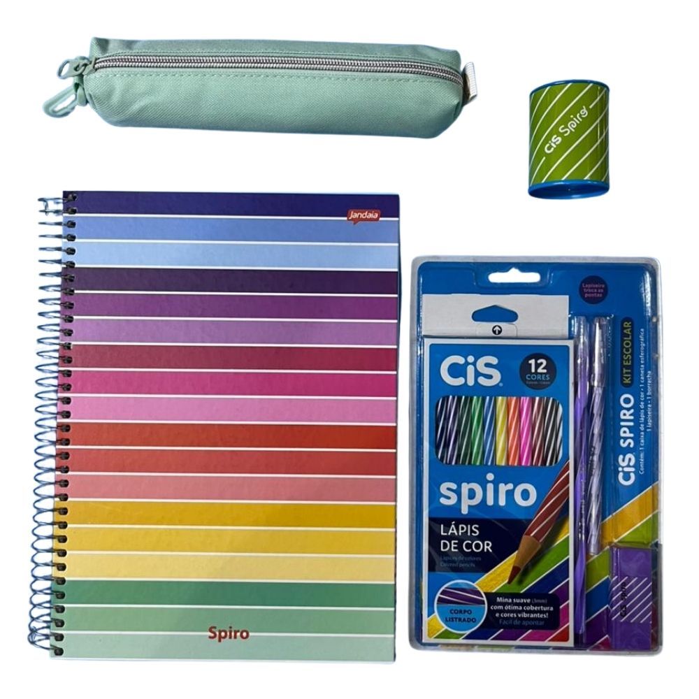 Kit Material Escolar CIS Spiro Completo com Caderno e Estojo