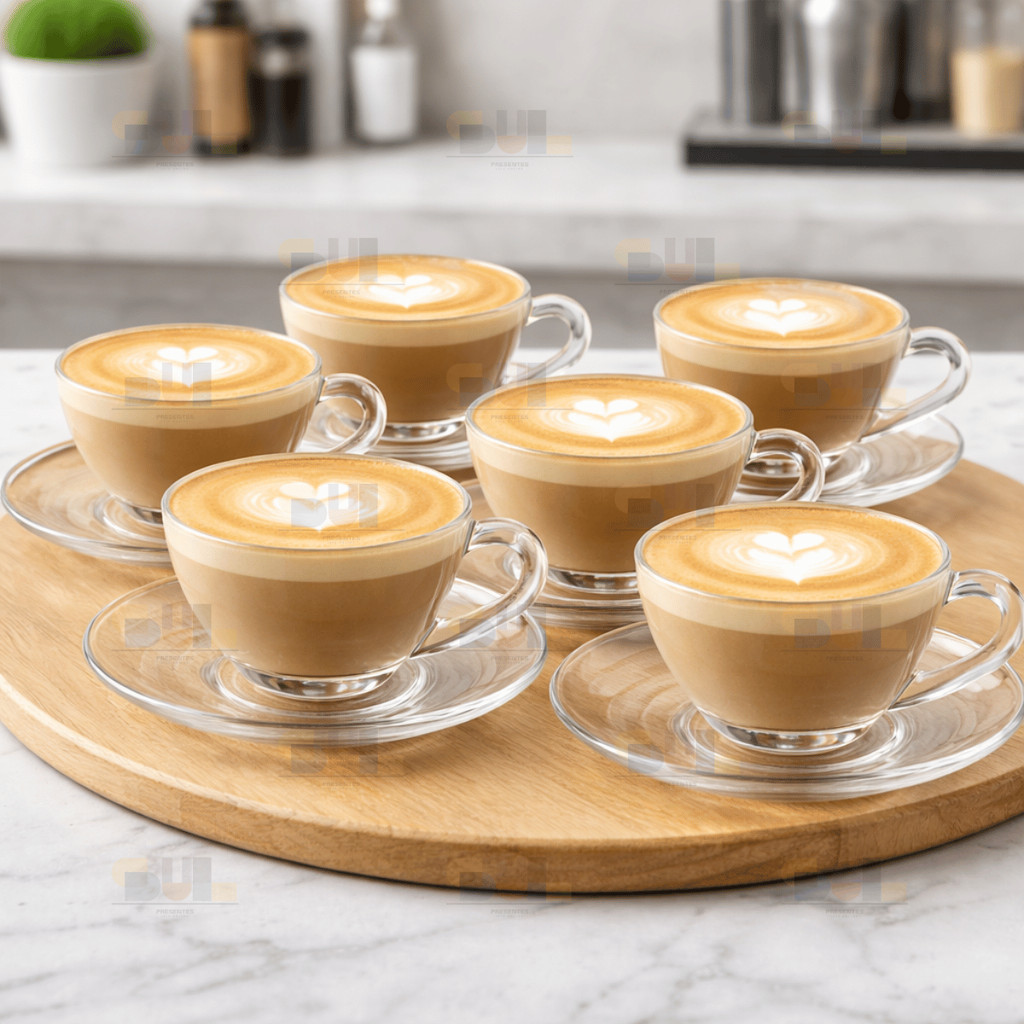 Jogo de Xicaras com Pires 12 PEÇAS Vidro BRASILIA Louças Conjunto de Xicara Caneca Moderna