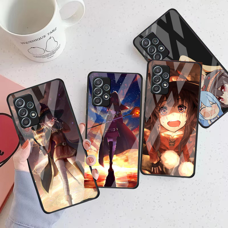 Konosuba Megumin Capa De Telefone De Vidro Para Samsung Galaxy A16 A15 A25 A35 A55 A53 A54 A34 A14 A32 A52 4G 5G A56 A54