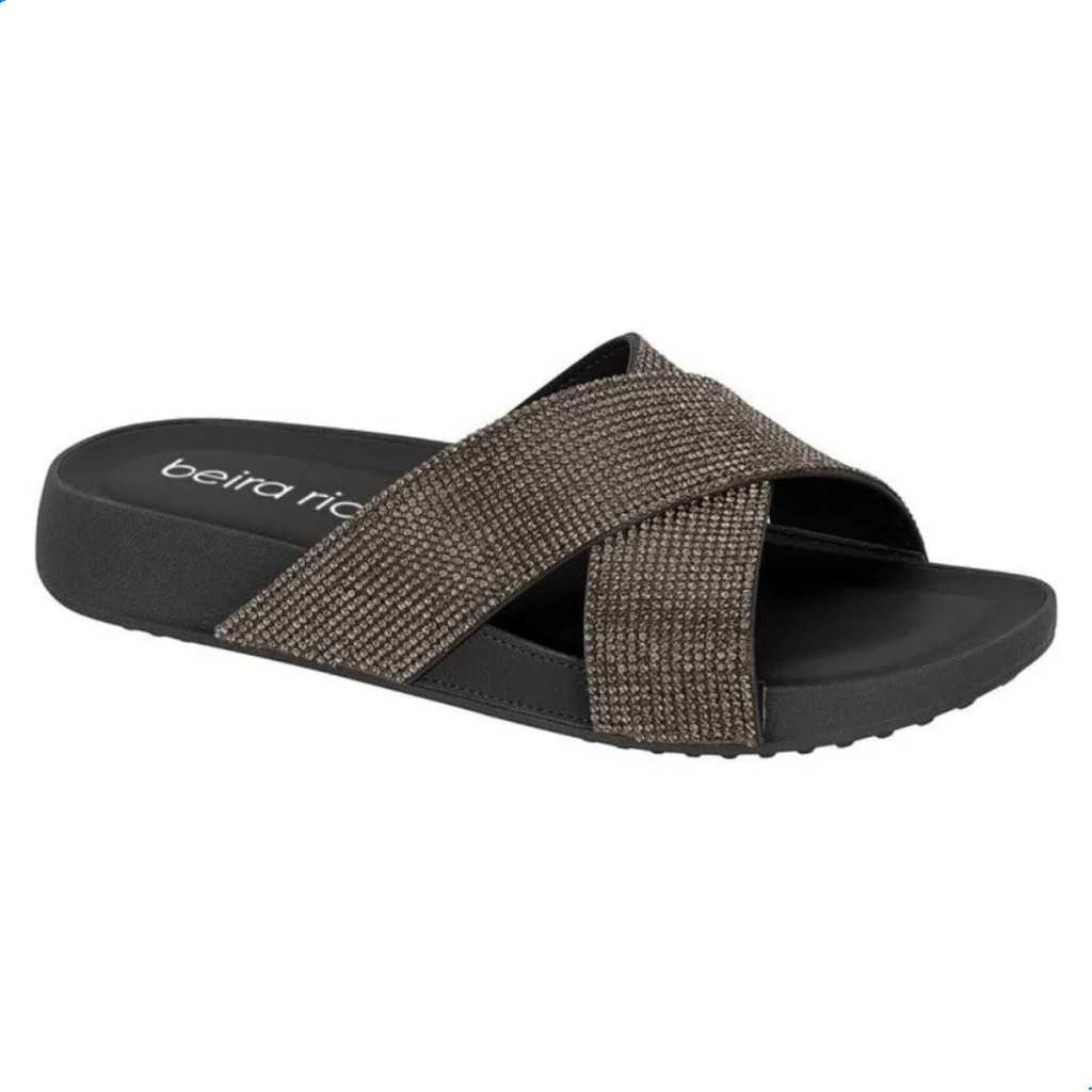 Sandália Beira Rio Papete Flatform Tira Cruzada Strass