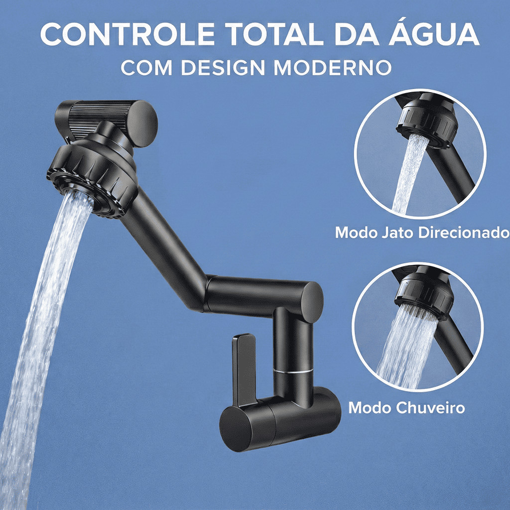 Torneira Giratória 360° Braço Robótico Preta de Parede Cozinha Banheiro Dois Modos em Oferta na Shopee
