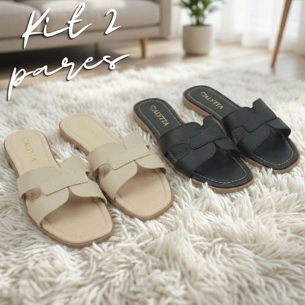 Kit 2 Pares Sandália Feminina Chinelo Rasteirinha Confortável Para Dia A Dia Antiderrapante