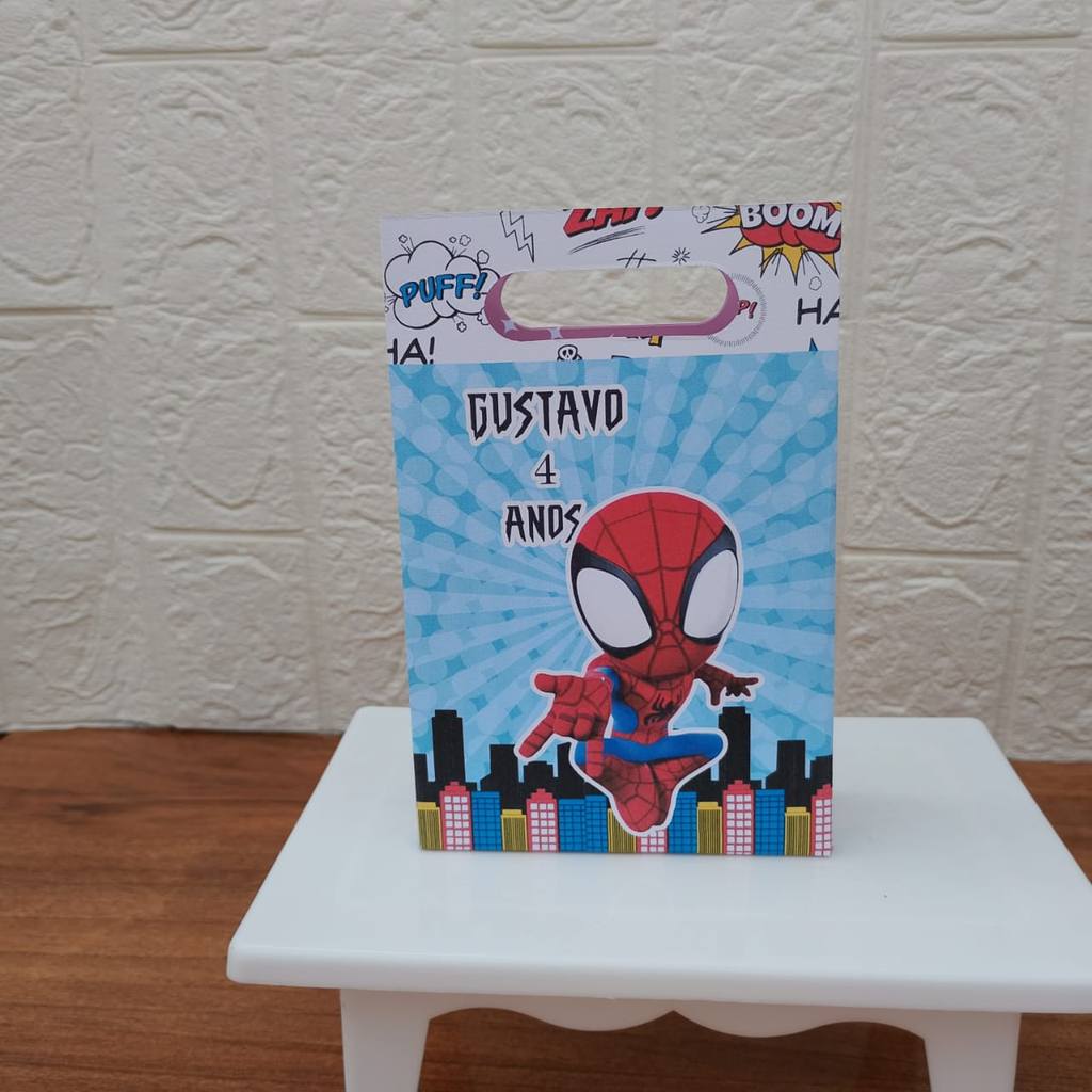 PEGUE E MONTE Lembrancinha Sacolinha PP Personalizada Boca de Palhaço HOMEM ARANHA CUTE SUPER HEROIS